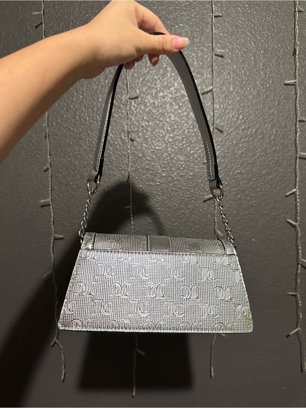 Juicy Couture Metallic Silver Shoulder Bag with Heart Charm - Picture 2 of 3